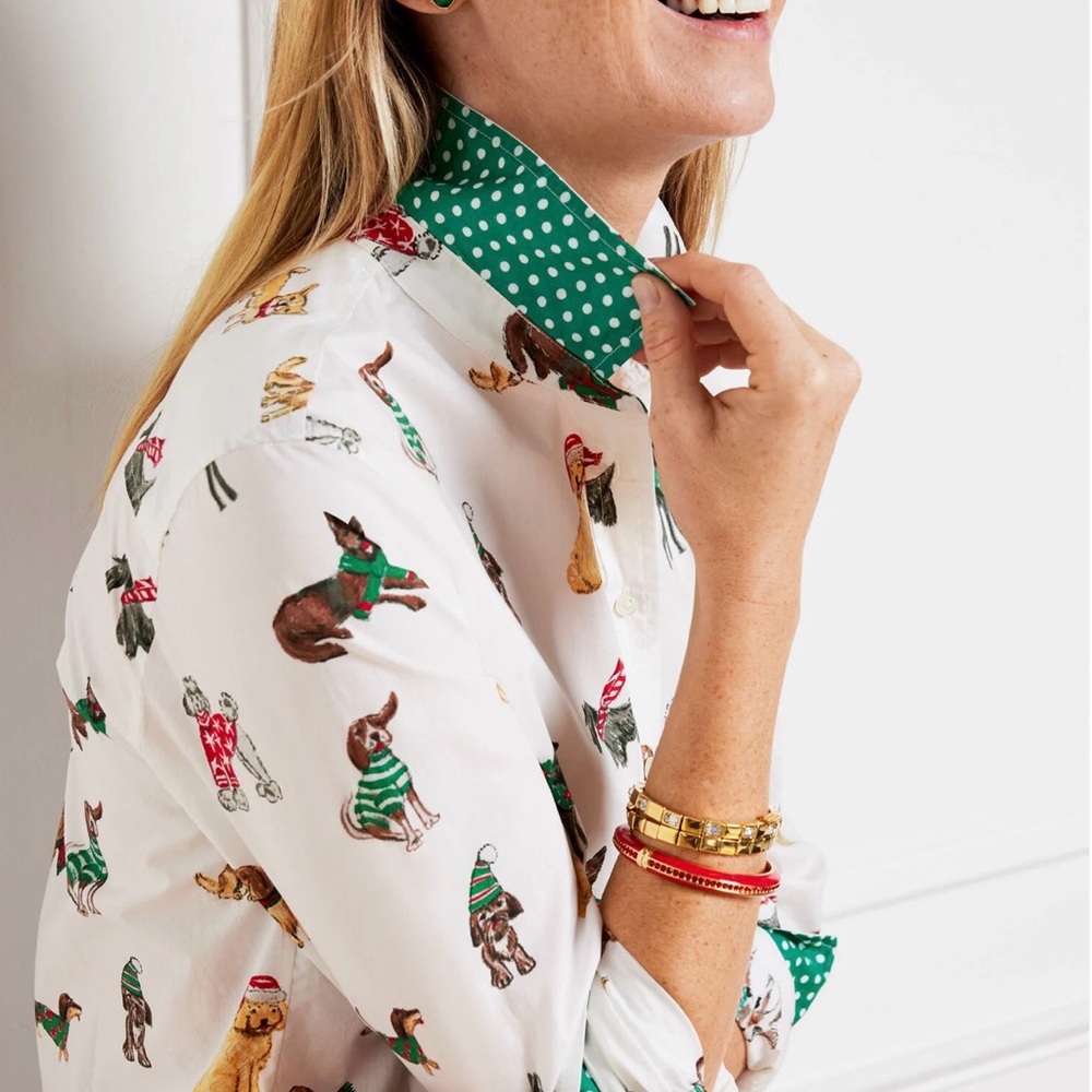 Talbots MODERN CLASSIC SHIRT - DOGS OF CHRISTMAS Size Large - never worn - Picture 3 of 9